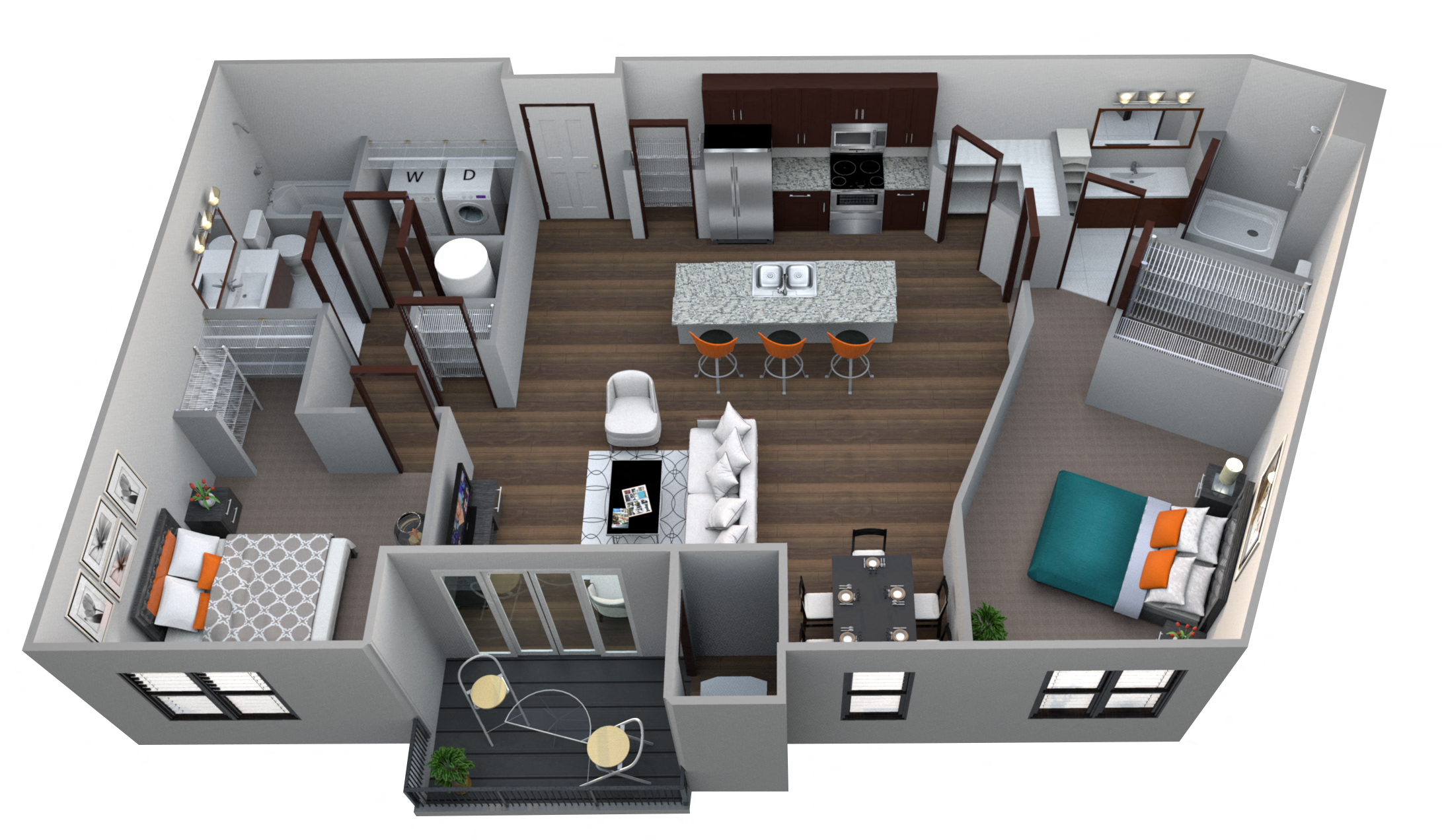 Floor plan for 2 beds, 2 baths, 1356 sqft